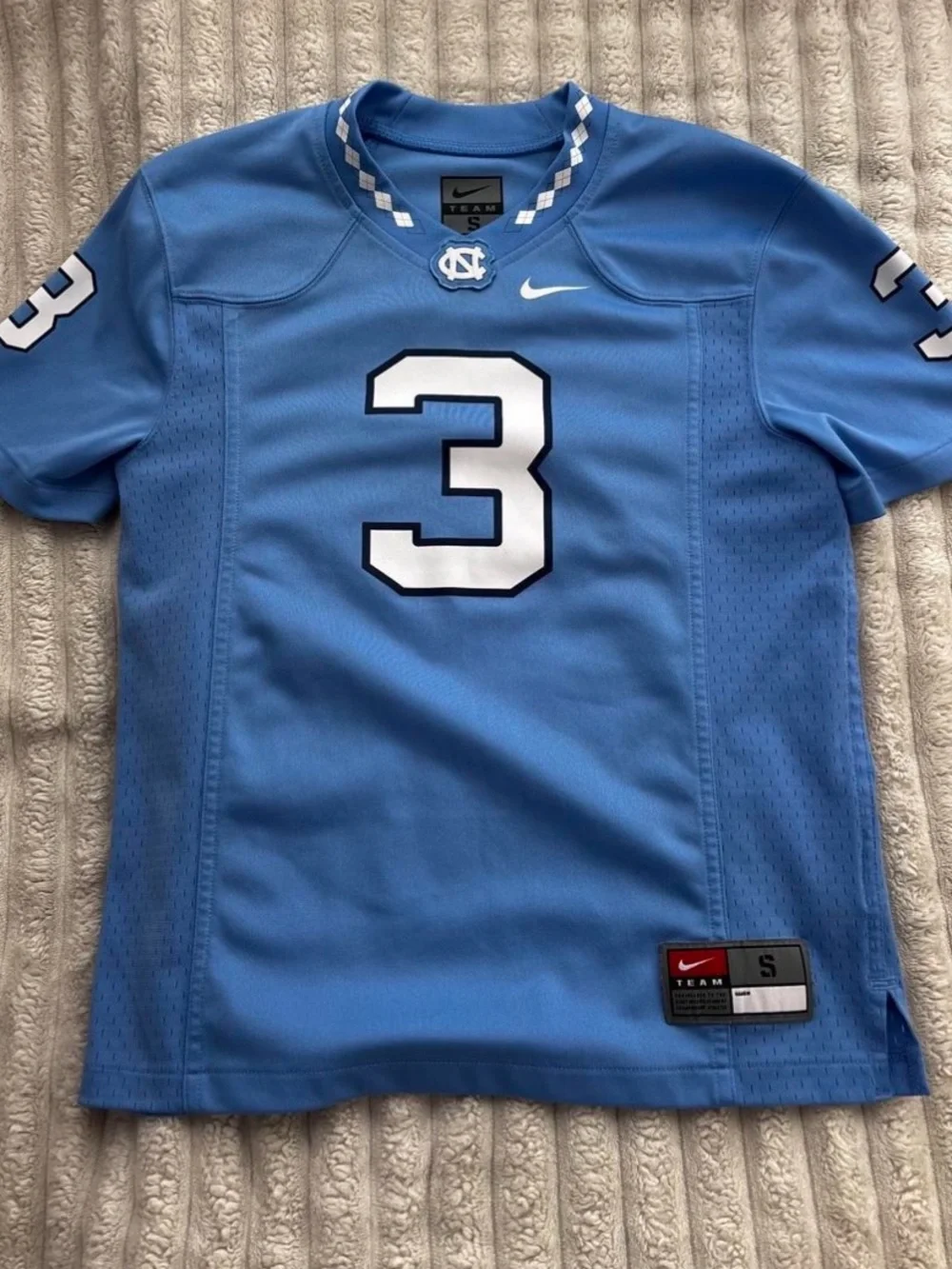 Nike UNC Chapel Hill Kids Light Blue Athletic Jersey with White Number 3